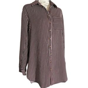 Maeve for Anthropologie Oversized Striped High Low Shirt